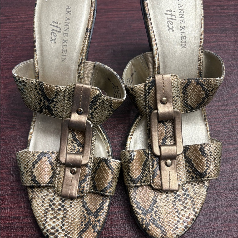 Anne Klein Snakeskin Pattern Sandals - Tan and Brown